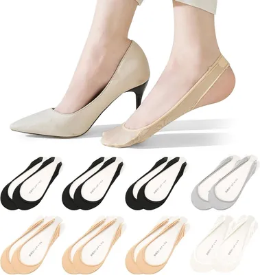 Produktbild von 8 Paar Zehlinge Damen Füßlinge Atmungsaktive Halbe Socken mit Rutschfestem Silikon und Schwamm Pads, Füsslinge Unsichtbare Zehensocken Damen No Show Socken Für High Heels Ballett
