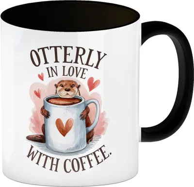 Produktbild von Otter umarmt Kaffeetasse Otterly in Love Kaffeebecher in schwarz