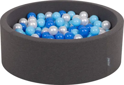 Produktbild von KiddyMoon bällebad 90x30cm/300 bälle ∅ 7cm bällepool mit bunten bällen für babys kinder rund, dunkelgrau:baby blau/blau/perle
