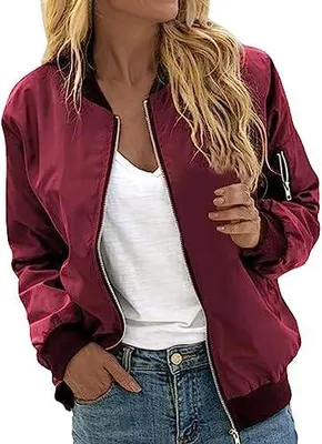 Produktbild von Kurze Damen-Bomberjacke im Blouson-Stil, lässige Pilotenjacke mit langen Ärmeln, Reißverschluss und einfarbigem Design als leichte Übergangs-, Frühlings- und Sommerjacke
