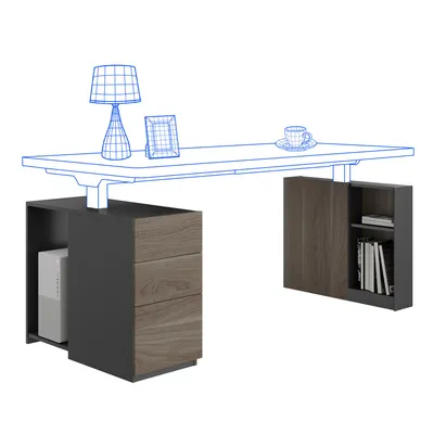 Image de Ensemble de caisson de bureau FLEXISPOT pour bureaux réglables en hauteur, 3 tiroirs, étagère ouverte, compartiment pour ordinateur intégré, 74 x 33,3 x 60 cm, marron