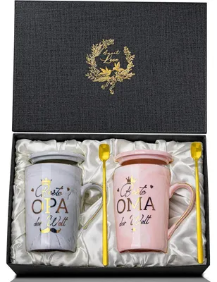 Productafbeelding van Geschenkset voor grootouders: Tassen van 400 ml, roze en grijs