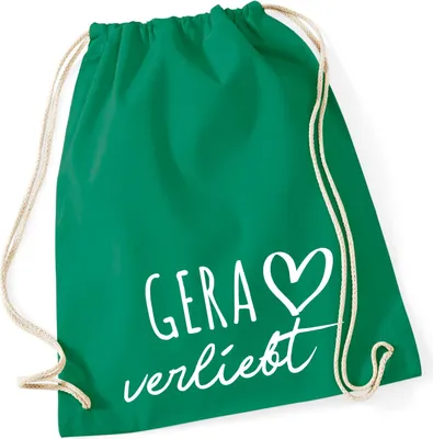 Produktbild von Huuraa Turnbeutel Gera verliebt 12 Liter Kelly Green Baumwolle Rucksack Geschenkidee