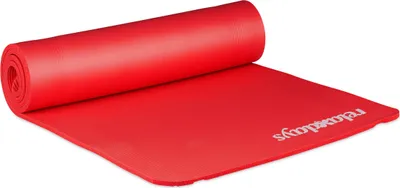 Produktbild von Relaxdays Yogamatte, 1 cm dick, für Pilates, Fitness, gelenkschonend, mit Tragegurt, Gymnastikmatte 60 x 180 cm, rot