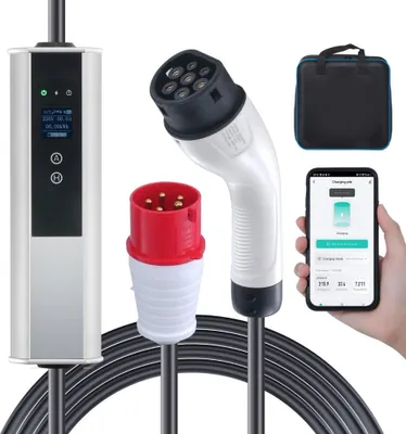 Obrázek produktu pro Nabíjecí kabel pro elektromobily typu 2 16A 3,68kW (jednofázový)/11kW (třífázový) - Nabíječka pro elektromobily IP66 Wallbox 7,5m kabel - Nabíjecí kabel se 4 úrovněmi nastavení proudu (16A/13A/10A/8A) - Nabíječka se zástrčkou CEE 16