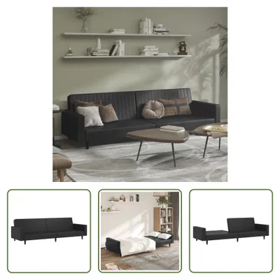 Produktbild von The Living Store Schlafsofa 2-Sitzer Schwarz Kunstleder