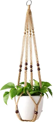 Produktbild von Blumenampel Makramee Pflanzenhalter Makramee Hänger Baumwolle Pflanzhänger Blumenhänger Topfhänger Blumentopfhänger 105cm, 4 Beine Brown