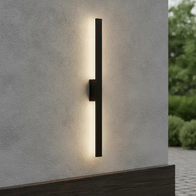 Productafbeelding van Strakke wandlamp Doul zwart 121cm, AI-gegenereerde afbeelding