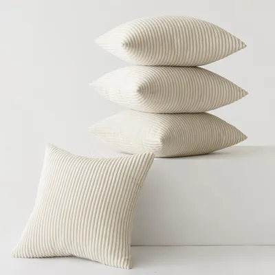 Productafbeelding van Set van 4 kussenhoezen van corduroy, 40 x 40 cm, crèmekleurig