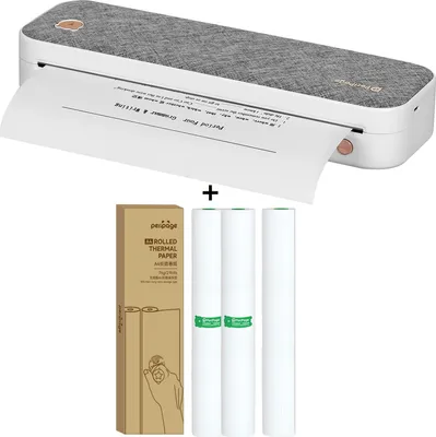 Produktbild von Tlačiareň papiera A4 Bezdrôtová termálna tlačiareň Bluetooth pre mobilnú kanceláriu, podporuje šírku papiera 2''/3''/4'' 210 mm Fototlačiareň Termotransferová tlačiareň s 2* odolným termálnym papierom (210x30 mm) na 10-15 rokov + rolka termálneho papiera Kompatibilný s Android iOS