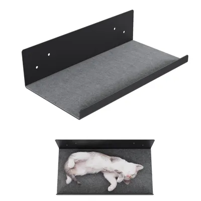 Image de QLS Étagère pour chat 27 x 50 cm Étagère murale Mur d'escalade pour chat Noir avec feutre 11447
