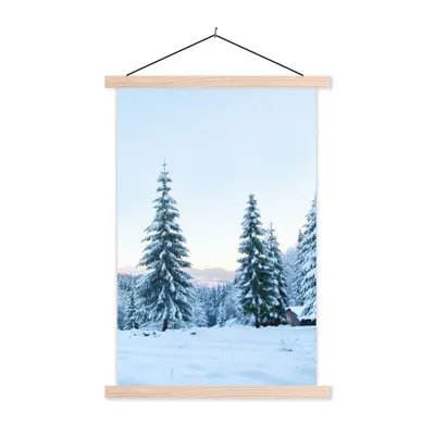 Produktbild von MuchoWow® Textilposter Winter - Schnee - Bäume 60x90 cm mit holzfarbenen Rahmen - Textil