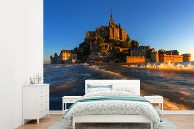Produktbild von MuchoWow® Fototapete für Wohnzimmer oder Schlafzimmer Wandtapete Vinyl Motivtapete Schloss - Nacht - Frankreich - 385x280 cm - Wallpaper