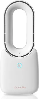 A white bladeless fan with a U-shaped top.