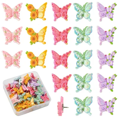 Immagine prodotto di Spille decorative per lavagne – 50 pezzi a forma di farfalle colorate