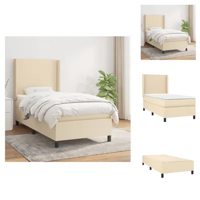 Produktbild von vidaXL Boxspringbett mit Matratze Creme 90x200 cm Stoff -  Betten & Bettgestelle