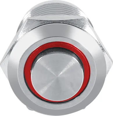 Imagen del producto de Interruptor pulsador metálico impermeable de 12 mm, de acción momentánea, con montaje elevado, 4 pines, LED rojo y voltaje de 2V