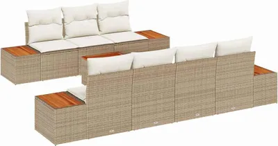 Obrázok produktu pre Súprava záhradných pohoviek s vankúšom 8 pcs Béžová Poly ratan
