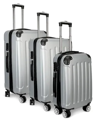Produktbild von 3-teiliges Trolley-Koffer-Set, Reisekoffer aus ABS, Hartschale, grau, 55/62,5/71,5 cm, mit 4 Rollen und TSA-Schloss