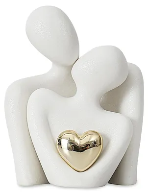 Image de Figurine couple - Figurine décorative - Céramique blanche - 8,9 x 4,2 x 11,7 cm