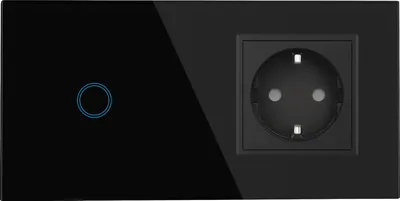 Produktbild von Touchschalter Panel 1+dose Glas schwarz Qtouch Wandschalter ohne Modul Schuko Steckdose