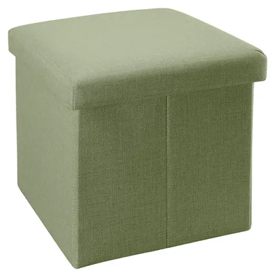 Produktbild von Intirilife Faltbarer Sitzhocker 38x38x38 cm in FRÜHLINGS GRÜN - Sitzwürfel mit Stauraum und Deckel aus Stoff in Leinen Optik - Sitzcube Fußablage Aufbewahrungsbox Truhe Sitzbank