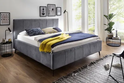 Produktbild von Polsterbett Doppelbett Bett Lizzano mit Stoffbezug Cloud 84 anthrazit-160 x 200 cm