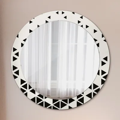 Produktbild von Ø70cm Spiegel - Glasrahmen mit Aufdruck - Wandspiegel Schlafzimmer - Abstrakt geometrisch
