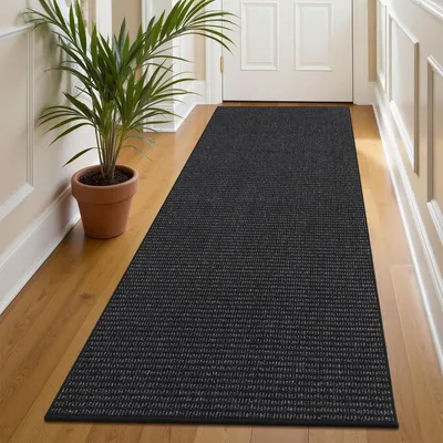 Productafbeelding van Loopmat, 80 x 200 cm, wasbaar, antislip, zwart en grijs