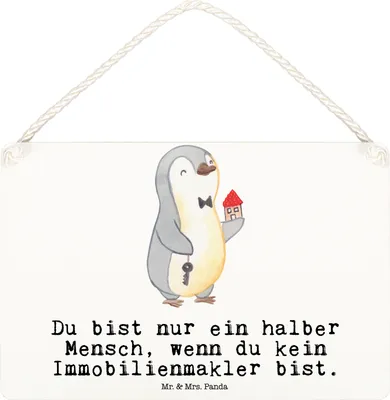 Produktbild von Mr. & Mrs. Panda Schild Immobilienmakler Herz DIN A6 - Weiß - Geschenk, hängeschild, Holzschild, holzbild, wandhänger, Türschild, Ausbildung, Spruch, Witzig