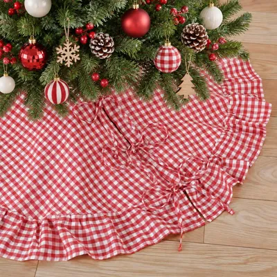 Weihnachtsbaumrock, Gingham, rot-weiß, rund, 60 cm