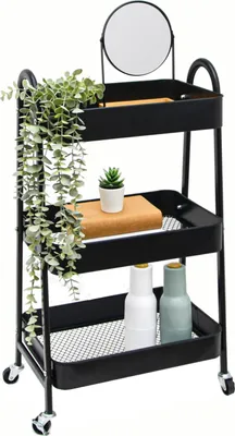 Produktbild von shelfr Rollwagen Metall mit 3 Gitterplattenböden, 42 x 30 x 77 cm, feuchtraumgeeignet, Servierwagen Küchenwagen Badregal