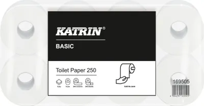 Obrázek produktu pro KATRIN® 169505 Toilettenpapier Basic Toilet - 2-lagig, naturweiß, 8 Rollen à 250 Blatt