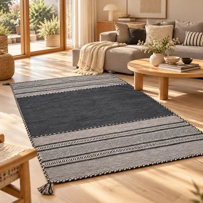 Produktbild von Natur Teppich Kelim Navarro Anthrazit, Größe:70x140 cm