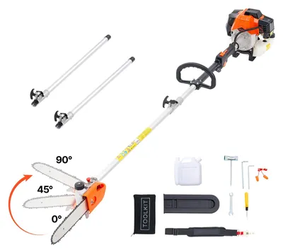 Zdjęcie produktu dla VEVOR Spalinowa piła łańcuchowa z silnikiem teleskopowym 43 cm3, dwusuwowa, z głowicą obrotową, wysięgnik rozsuwany 2,11–3,61 m, prowadnica 25,4 cm, zbiornik paliwa 850 ml, do ścinania drzew