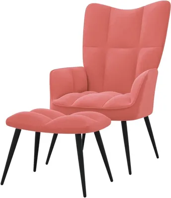 Image de Fauteuil - Fauteuil lounge - Fauteuil de relaxation - Fauteuil avec repose-pieds - Couleur rose - Structure en acier robuste
