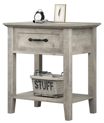 Immagine prodotto di Comodino con cassetto e ripiano – Tavolino da notte (grigio) in stile rustico, ideale per la camera da letto e il soggiorno