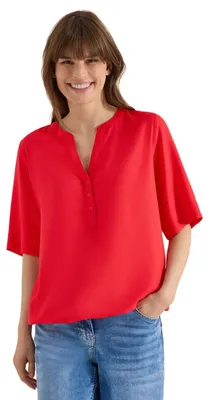 Productafbeelding van Cecil korte blouse met split hals, kleur: glanzend appelrood, maat: S