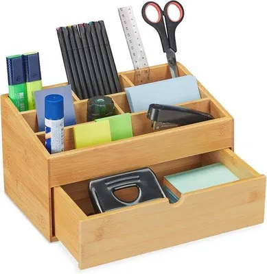 Produktbild von Famanu Büro Organizer mit 6 Schubladen aus Bambus - Praktischer Schreibtisch Organizer