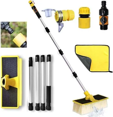 Produktbild von Telescopische autowasborstel met wateraansluiting, 55-168cm, geel, voor auto, caravan, vrachtwagen, bus
