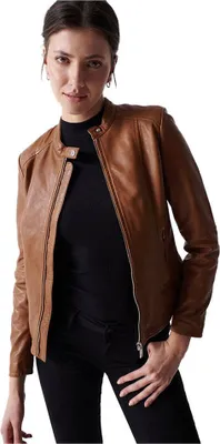 Image de Veste en cuir Salsa Jeans Basic, marron, taille S, femme, marron, taille S