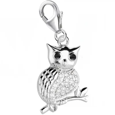 Vogel Charm Anhänger mit Eule und Zirkonia in Echtsilber