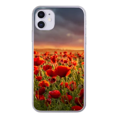 Produktbild von MuchoWow® Handyhülle Schutzhülle Hülle für iPhone 11 Sonnenuntergang über einem Feld von Mohnblumen Silikon Softcase Handy Hülle - Handytasche