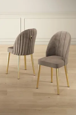 Produktbild von Skye Decor, Mara - Cappuccino, Gold, Stuhlset (6-teilig), Cappuccino, Rahmen: 100 % METALL, 45 x 91 x 42 cm