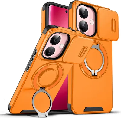 Image de Etui double couche pour Vivo V60 Lite 5G, avec cache-appareil photo coulissant et anneau magnétique Orange