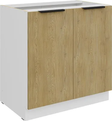 Produktbild von Küchen Unterschrank 80 cm CREMONA Eiche hell + Weiß matt Küche Küchenzeile Küchenblock Einbauküche