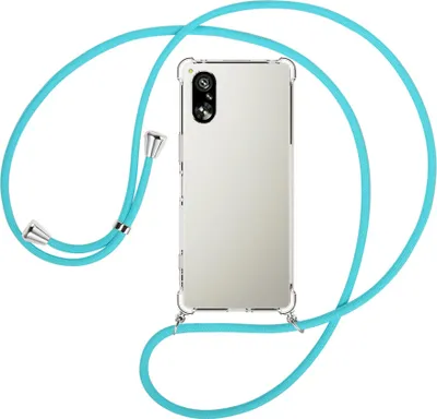 Produktbild von Handykette Backcover-Schutzhülle mit Band (Metall silberfarben) für Sony Xperia 5 V (6.1'') - türkis