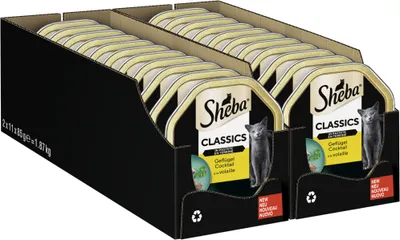 Produktbild von SHEBA® Schale Classics in Pastete mit Geflügel Cocktail 2 x 11 x 85g