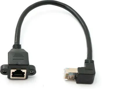 Produktbild von LAN Kabel 30 cm 8P8C Stecker zu Buchse Winkel Schraube Adapter in Schwarz