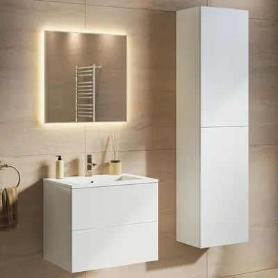 Produktbild von LOMAZOO Badmöbelset NUVANO 60 cm - Mit Hochschrank - Glänzend Weiß - Waschbecken Weiß